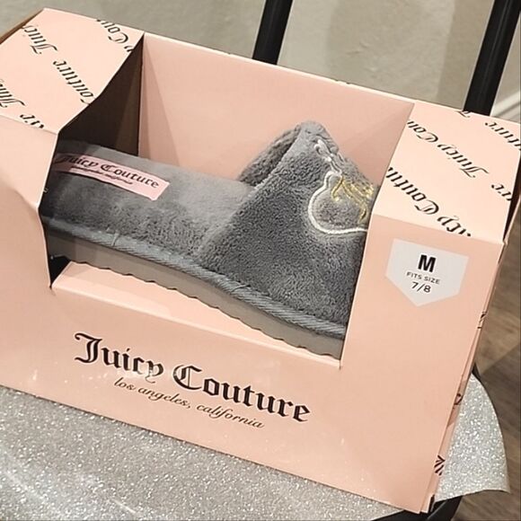 Juicy Couture Crown Logo Slippers- Grey - Picture 6 of 7